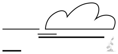 Pürüzsüz çizgileri olan bulut çizgisi, alt köşede filizlenen küçük bitki, büyüme, sürdürülebilirlik, basitlik öneriyor. Çevre, su, iklim, yenilenme enerji bağlantısı için ideal basit