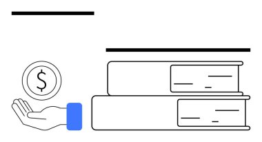 İki istiflenmiş kitabın yanında el ele tutuşan para, eğitim ve bilgi gelişimi için desteğe vurgu yapıyor. Finans, eğitim, yatırım, öğrenim, okur yazarlık, bağış toplama, sade iniş sayfası için ideal