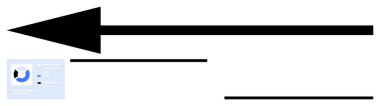 İki yatay çizgi ve minimum mavi-beyaz çizelgeyle sola doğru uzanan siyah ok. Navigasyon, yön, ilerleme, bilgi, iş akışı, analitik, planlama, düz basit metafor