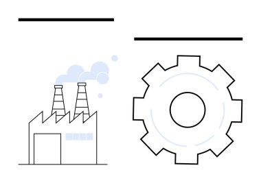 Fabrika bacalı duman yayıyor ve imalatı, makineleri ve endüstriyel süreci temsil eden büyük bir vites. Sanayi, üretim, iş, teknoloji, mühendislik ve yenilik için ideal