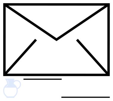 Siyah zarf ana hatları kalın doğrusal vuruşlar, bağlantı ve yazışma temaları vurgulanıyor. İletişim, mesajlaşma, posta iletimi, lojistik, ağ, e-posta sistemleri için ideal