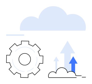 Veri depolama için bulut ve büyümeyi temsil eden oklar. Teknoloji, yenilik, bulut hizmetleri, bilişim çözümleri, analitik, ilerleme için ideal