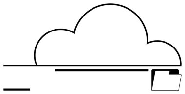 Bir dosya dizinine bağlı bulut şekli, veri erişimini, sunuculuğu ve paylaşımı temsil ediyor. Teknoloji, bulut hesaplama, veri depolama, iş araçları, dijital güvenlik dosya organizasyonu için ideal