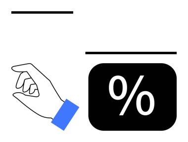 Hesaplamayı, indirimi ya da veriyi vurgulayan koyu renk simgesinin yanında mavi manşet işaretli el. Finans, satış, eğitim, istatistik, pazarlama teşvik ekonomisi için idealdir. Düz
