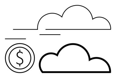 Dolar madeni para ve bulut ana hatları finansal teknoloji, bulut hesaplama, çevrimiçi işlemler, veri depolama ve dijital ekonomi iletir. Fintech, yatırım, bankacılık için ideal