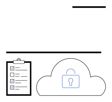 Kilitli bulut işaretli nesnelerin olduğu bir listenin yanında veri korumasını sembolize ediyor. Siber güvenlik, bulut depolama, uyum, gizlilik, denetim, veri yönetimi, basit iniş sayfası için ideal