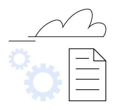 Bulut ana hatları, vitesler ve çevrimiçi depolamayı, veri senkronizasyonunu ve otomatikleştirilmiş iş akışını temsil eden belge ikonu. Teknoloji, iş, işbirliği, yenilik verimliliği için ideal