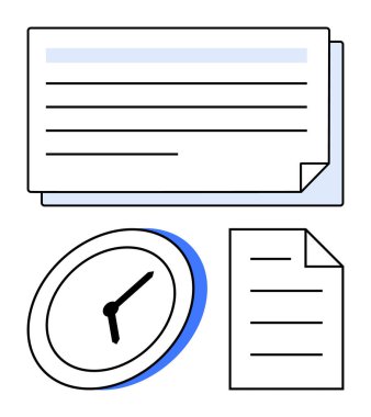 Zaman yönetimi, teslim tarihleri ve organizasyonu gösteren saat ve belgeler. Üretkenlik, programlama, planlama, hedef belirleme, ofis iş akışı eğitimi ve verimlilik için idealdir. Düz basit