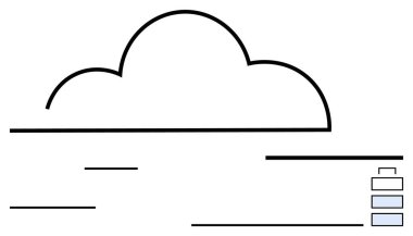 Minimalist veri akışı elemanları ve bir bar çizelgesi ile çevrili soyut bulut ana hatları. Bulut depolama, ağ, veri yönetimi, dijital dönüşüm, analitik, bilişim sistemleri, düz basit