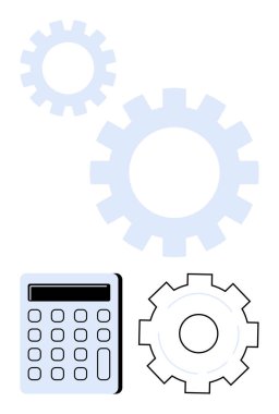 Hesap makinesi ve hesaplama, verimlilik ve iş akışı kavramlarını aktaran üç farklı boyutta vites. İş, mühendislik, finans, teknoloji, analitik, takım çalışması için ideal basit iniş sayfası