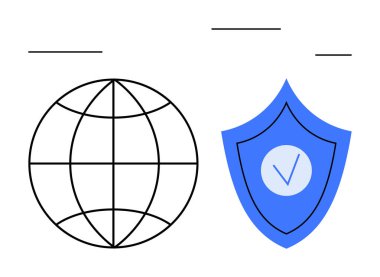 Dünya çapındaki bağlantıyı ve kalkanı simgeleyen küre güvenlik ve güvenilirliği temsil ediyor. Siber güvenlik, küresel güvenlik, koruma, internet, güven, ağ oluşturma, basit iniş