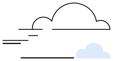 Hareket çizgileri ve bulutlar hızı, çevikliği, ilerlemeyi ve basitliği gösteriyor. Hava, iletişim, ulaşım, teknolojik yenilik ve sürdürülebilirlik için ideal. Çok basit.