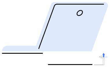Görünür USB portu ve soyut USB ok göstergesi ile dizüstü bilgisayarın arka görünümünü aç. Bağlantı için ideal, teknoloji, çalışma alanı, üretkenlik, basitlik, modern yaşam tarzı, düz basit metafor