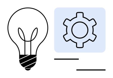 Ampul ve dişli ikonu birleşimi yenilik, yaratıcılık, süreç ve çözümleri simgeler. Teknoloji, yenilik, problem çözme, mühendislik, strateji planlama için ideal basit bir iniş sayfası