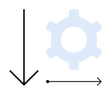 Yumuşak maviyle kalın aşağıya doğru ok ve sağa doğru noktalı ok. Süreç akışı, optimizasyon, otomasyon, işlevsellik, strateji, verimlilik ve yenilik için ideal. Düz basit metafor