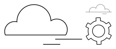 Bulut ve vites elementleri temiz hatlar, teknolojiyi, bulut hesaplamasını ve optimizasyonu simgeliyor. Teknoloji, yenilik, mühendislik, yazılım, ev sahipliği, otomasyon ve basit iniş için ideal