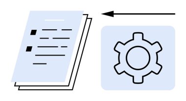 Bir dişli simgesine dönüşen belge yığını, süreç optimizasyonunu sembolize ediyor. Çalışma akışı, otomasyon, teknoloji, dokümantasyon, yönetim, analitik, basit iniş sayfası için ideal