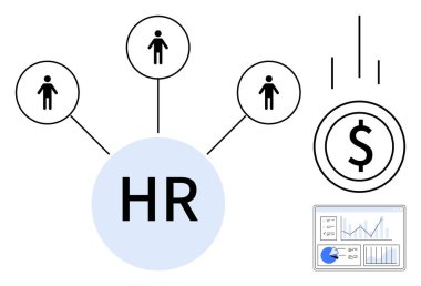 İnsan Kaynakları çalışanları birbirine bağlıyor. Para yatırımı simgeliyor. Finansal büyüme. HR stratejisi, şirket istihdam, işgücü yönetimi, yetenek edinme, iş analizi, organizasyon için ideal