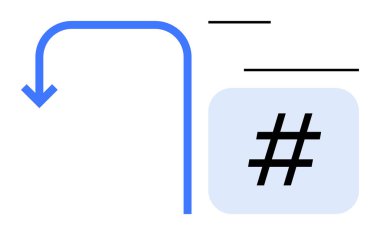 Mavi eğri ok, minimalist tasarım elemanlarıyla üstveri etiketi simgesine odaklanıyor. Çalışma akışı, süreç akışı, dijital iletişim, sosyal medya, etiketleme, navigasyon, basit iniş için ideal