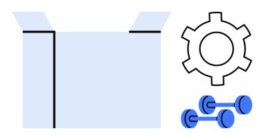 Vitesli ve dambılı kutuyu aç, yaratıcılığı, uygunluğu ve kendini geliştirmeyi sembolize et. Yenilik, refah, verimlilik, ilerleme, organizasyon motivasyonu için ideal basit bir iniş sayfası