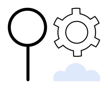 Büyüteç, ekipman ve bulut arama, optimizasyon ve bulut hesaplamasını temsil ediyor. Dijital pazarlama, veri analizi, SEO, yenilik bulut depolama teknolojisi için ideal basit iniş sayfası