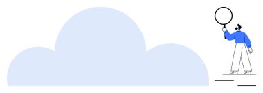 Bulut elementini inceleyen, analiz ve bulut teknolojisini temsil eden bir büyüteç tutan kişi. Teknoloji, veri, iş, bulut hesaplama, araştırma, yenilik, basit iniş sayfası için ideal