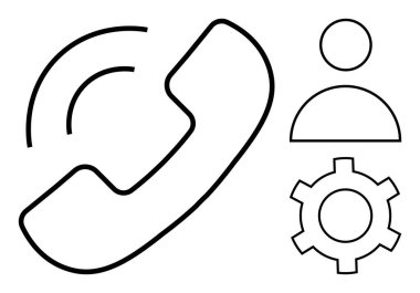 Telefon alıcısı, ses dalgaları, kullanıcı profili ve iletişim konseptleri için dişli taslak. Müşteri hizmetleri, iletişim yönetimi, kullanıcı ayarları, teknik destek, iletişim uygulamaları için ideal