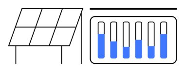 Güneş paneli batarya depolama sistemiyle güç üretiyor. Yenilenebilir enerji, sürdürülebilirlik, yenilik, yeşil teknoloji, güç kaynağı, temiz enerji, basit iniş sayfası için ideal
