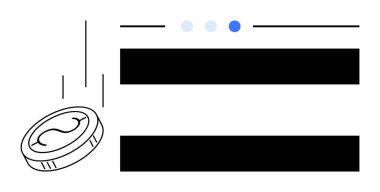 Minimum bir web sayfası kablosunun yakınına para düşmesi. Finans, yatırım, tasarruf, işlemler, teknoloji, dijital platformlar ve basit bir iniş sayfası için ideal