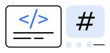 Mavi açı köşeli siyah etiketli kod etiketi, üç noktalı mavi üstveri etiketi simgesi. Yazılım geliştirme, kodlama dersleri, web tasarımı, uygulama geliştirme, programlama eğitimi, teknoloji için ideal