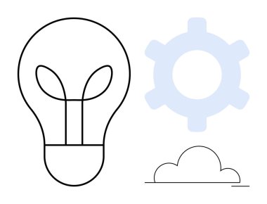 Yaprak teli, teçhizat ve bulut anahatlarıyla ampul yenilik, sürdürülebilirlik ve teknoloji temalarını birleştirir. Enerji, yaratıcılık, çevre, fütüristik takım çalışması teknolojisi alanları için ideal