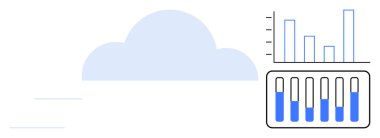 Açık mavi bulut dikey çubuk ve kolon grafikleriyle eşleştirildi ve veri analizi gösteriliyor. Teknoloji, veri depolama, analitik, tahmin, içgörü, bulut çözümleri, basit iniş sayfası için ideal