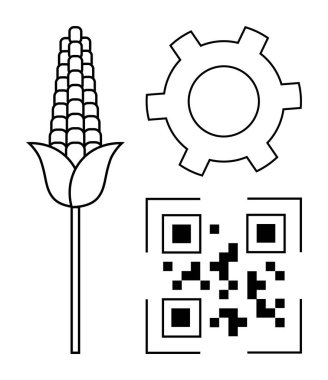 Teçhizatın yanında mısır fabrikası ve QR kodu çiftçiliği, mühendisliği ve dijital aletleri birbirine bağlıyor. Tarım Teknolojisi, biyoteknoloji, sürdürülebilirlik, yenilik, tarım teknolojisi, dijital tarım sade iniş için ideal