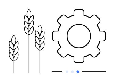 Buğday sapları tarımsal yenilik, endüstri ve modern çiftçiliği sembolize eden bir dişli ile eşleştirildi. Sürdürülebilirlik, tarım teknolojisi, verimlilik, otomasyon, makineler için ideal, basit iniş sayfası