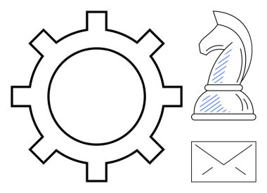 İşlemler için vites, strateji için satranç şövalyesi, iletişim için zarf. Planlama, takım çalışması, operasyonlar, yenilik, sistem üretkenliği liderliği için idealdir. Düz basit metafor
