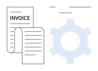 Otomasyon, optimizasyon ve finansal yönetimi temsil eden bir dişlinin yanındaki rulo kağıdın üzerindeki fatura. Muhasebe, fatura, iş akışı, teknoloji, verimlilik, finans dairesi için ideal