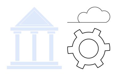 Klasik hükümet binası, bulut ve teçhizat yönetim, teknoloji, ilerleme, işbirliği, gelişme, yenilik ve bağlantıyı sembolize ediyor. Kamu sektöründe politika otomasyonu için ideal