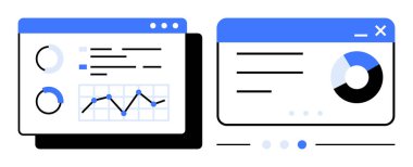 Turta grafikleri, çizgi grafiği ve analizlerle veri odaklı arayüzler. Veri analizi, iş planlaması, teknoloji, uygulamalar, istatistikler, bilgi paylaşım sade iniş sayfası için ideal