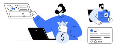 Dijital platformları yöneten, içeriği inceleyen, istatistikleri analiz eden ve parayı elinde tutan kişi. Pazarlama, analitik, sosyal medya, markalaşma, e-ticaret finans sade iniş sayfası için ideal