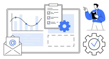 Çizelgeler, kontrol listesi, teçhizat, e-posta ve bir kişi analitiği, organizasyon becerilerini ve verimliliği ön plana çıkarıyor. İş akışı, proje yönetimi istatistikleri takım çalışması dijital pazarlama verimliliği için ideal