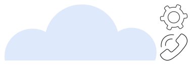 Araç gereç ve telefon ikonlarına sahip mavi bulut bulut, bulut temelli iletişim, teknik destek ya da servis entegrasyonu öneriyor. Teknoloji, haberleşme, bulut depolama, bilişim çözümleri için ideal