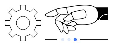 Minimum çizgi ve noktalarla çevrili robotlar vitese bakıyor. AI, otomasyon, robotik, mühendislik, yenilik, teknolojik gelişim için ideal, basit iniş sayfası