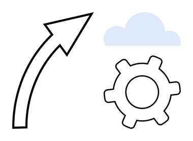 Yukarı doğru fırlayan ok ve bulut büyümeyi, teknolojiyi ve yeniliği simgeler. İlerleme, bulut hesaplama, yaratıcılık, üretkenlik, liderlik ve başarı için ideal. Düz basit