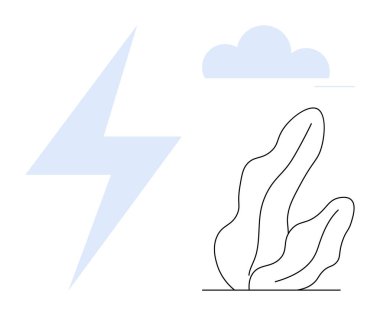 Soyut yıldırım, yumuşak bulut ve temiz bir bileşimde organik bitki. Enerji, doğa, sürdürülebilirlik, hava, basitlik, çevre minimalizmi için ideal basit iniş sayfası