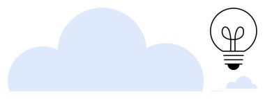 Minimalist mavi bulutun yanındaki ampul yenilikçi fikirleri, teknolojiyi ve bulut hesaplamasını sembolize ediyor. Yaratıcılık, yenilik, teknoloji, beyin fırtınası, bulut depolama çözümleri için ideal