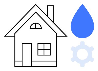 Mavi su damlası ve soluk teçhizatlı ev taslağı, elektrik tesisatı, enerji verimliliği, onarım hizmetleri, ev bakımı, sürdürülebilirlik, tesisat, bakım. Sürdürülebilirlik için ideal eko-yaşam