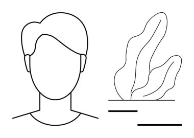 Soyut yaprak-parmaklar şeklinin yanında yüzsüz insan tasviri, basitlik ve dengeyi gösteriyor. Profil tasarımı, markalaşma, asgari sanat, modern estetik, refah, yaratıcılık, basit