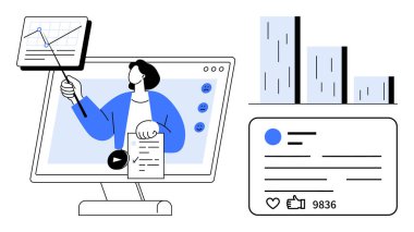 Çizelge çevrimiçi platform üzerinden sunuluyor, veriler ekranda gösteriliyor. Grafik çizelgesi, analizler tamam. Eğitim için ideal, çevrimiçi eğitim, iş, analitik, pazarlama sosyal