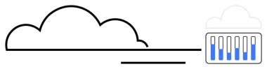 Veri depolama kapasitesini ve çubukları sembolize eden konteynır ile bulut ana hatları. Teknoloji, ağ oluşturma, dijital veri, bulut hizmetleri, görselleştirme, bilişim çözümleri, basit iniş sayfası için ideal