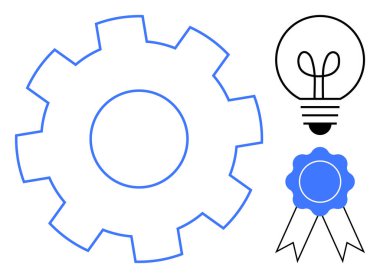 Dişliler süreci, ampuller fikirleri ve kurdeleler de başarıyı simgeler. Yenilik, yaratıcılık, verimlilik, başarı, problem çözme tanıma ve strateji için idealdir. Düz basit